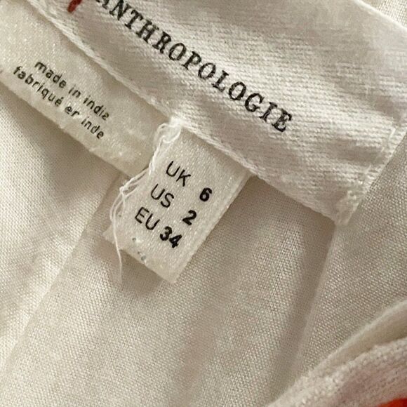 Anthropologie Ivory Islander Embroidered Straight Leg Cropped Pants 2 Boho Beach - Picture 8 of 10